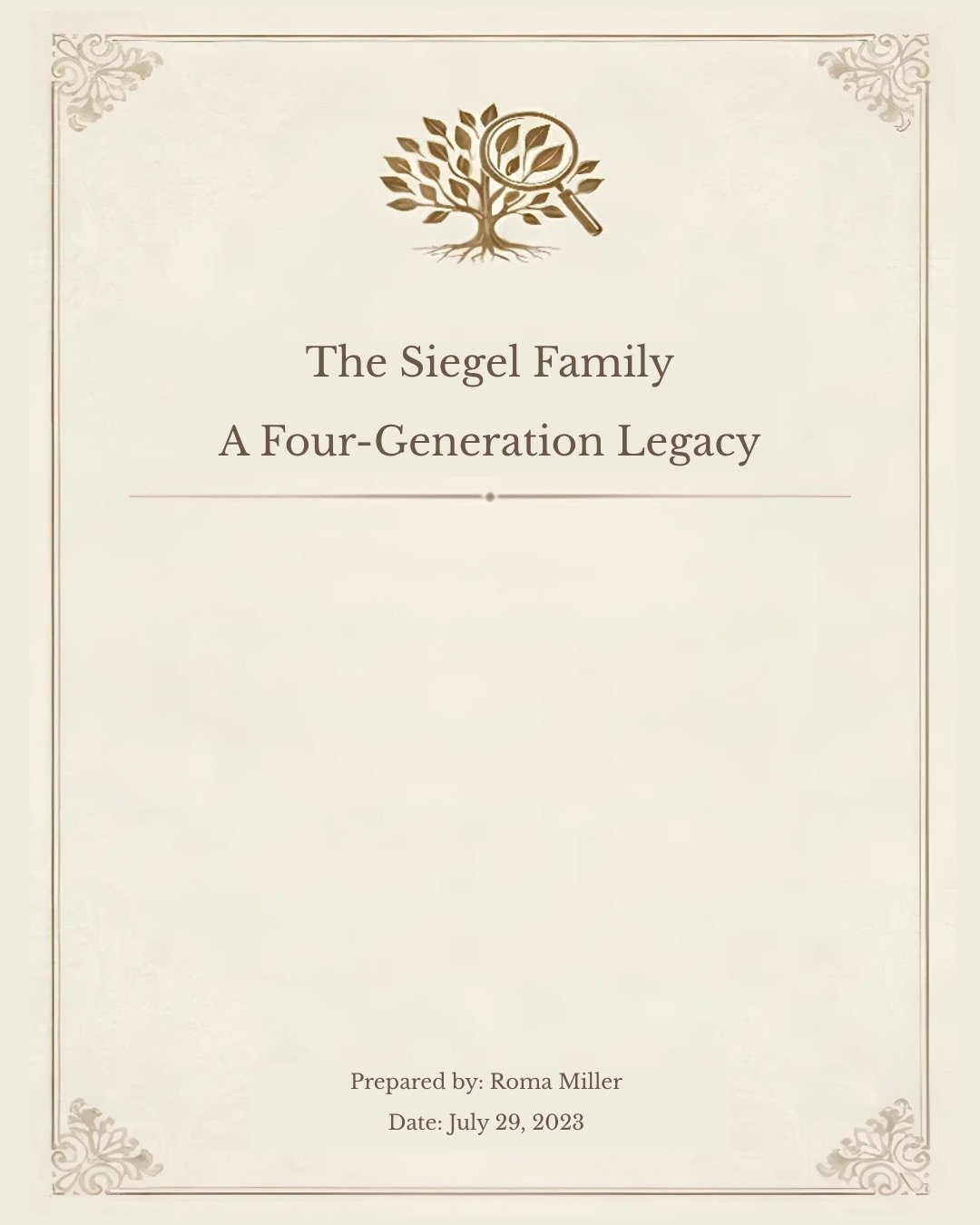 Cover page of sample Six-Generation Genealogy Research Report by Ancestors of Yesteryear