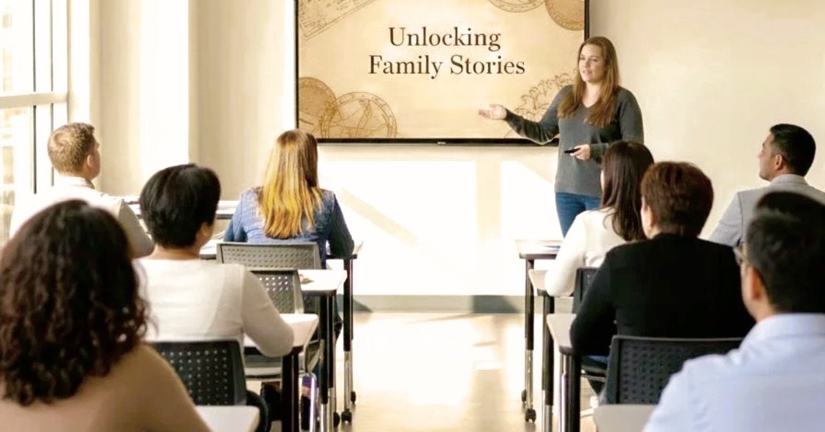 Roma Miller presenting a genealogy class to beginner and intermediate researchers